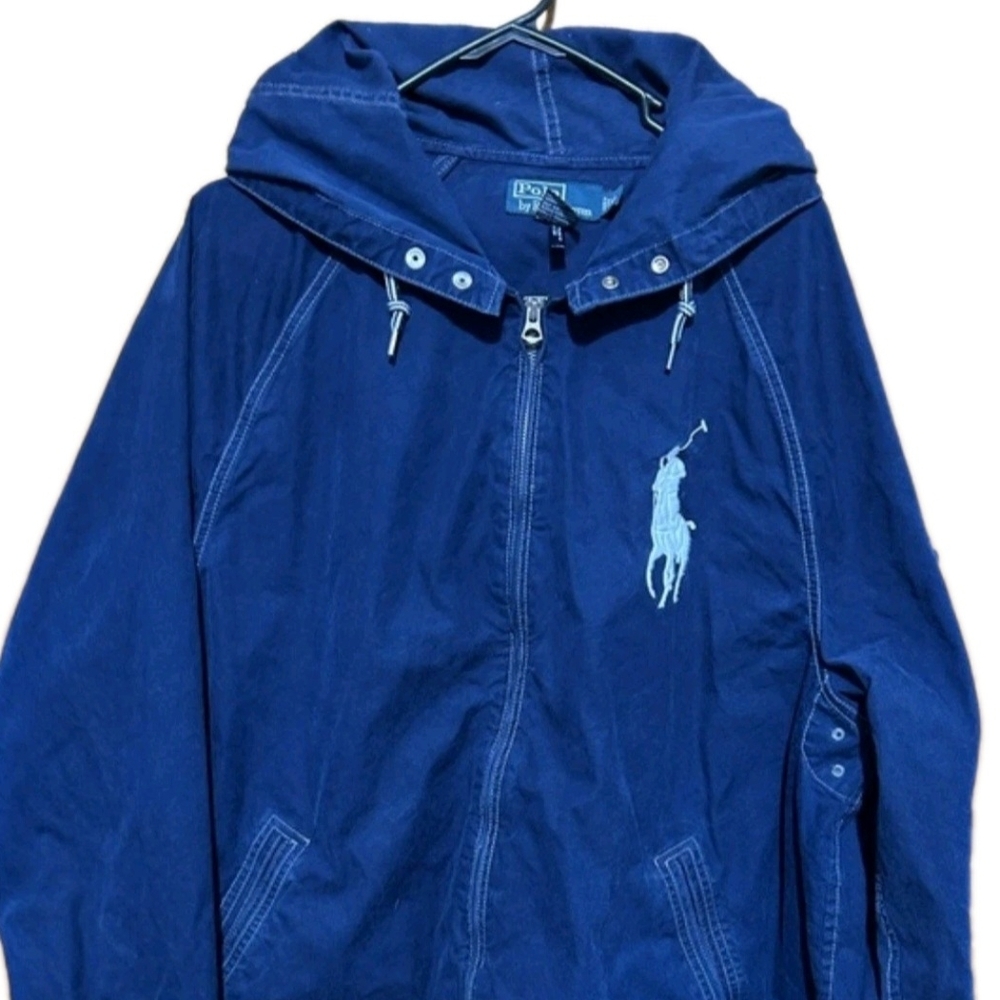 Rare Vintage Ralph Lauren Polo BIG PONY Blue Hooded Jacket Talon Men's XL - Picture 2 of 7